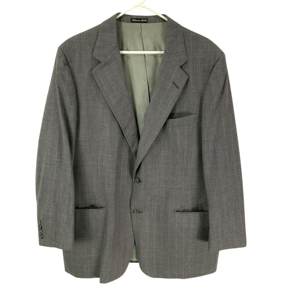 DAKS Mens Gray Wool Pinstripe Long Sleeve Blazer Jacket Tailored USA 44R